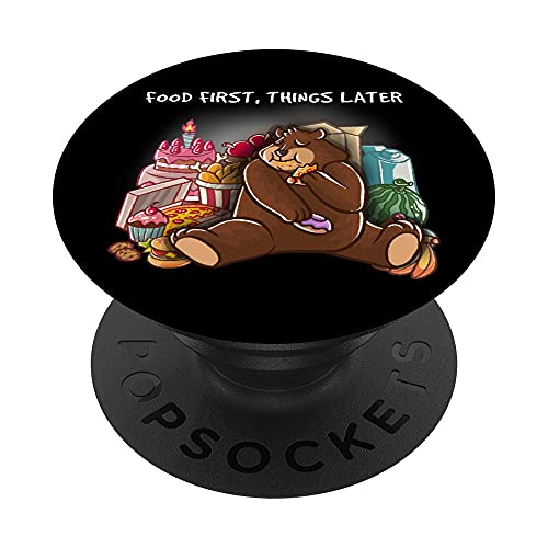 Food First Things Later Foodie Nerd Geek Pizza Grizzly Bear PopSockets PopGrip Interchangeable