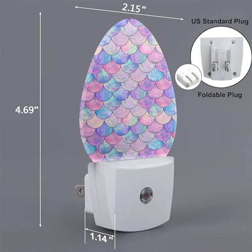 Image of Watercolor Fish Scales Night Light Purple Pink Blue Mermaid Scales Underwater Sea Pattern Plug in Auto Sensor LED Lighting for Boys Girls Men Women Sleeping Bedroom Bathroom Staircase