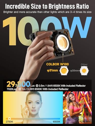 Image of COLBOR Video Light, W100 100W 2700K-6500K Bi-Color Pocket Continuous Output Lighting with LED Screen 3 Powering Options APP Control for Filmmaking Live Streaming, Cob-Video-Light-Photography-Studio