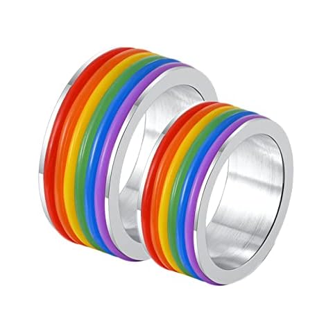 ANAZOZ Wedding Band Sets for Him and Her Titanium, 9MM Lgbt Silicone Rainbow Promise Rings for Lesbian Couples, Women Size 6 + Men Size 8 Cover