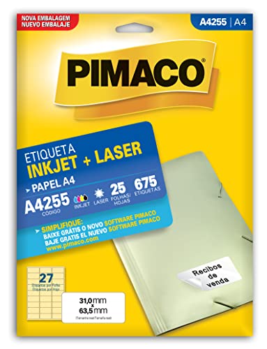 Etiqueta inkjet/laser A4255 com 25 folhas Pimaco