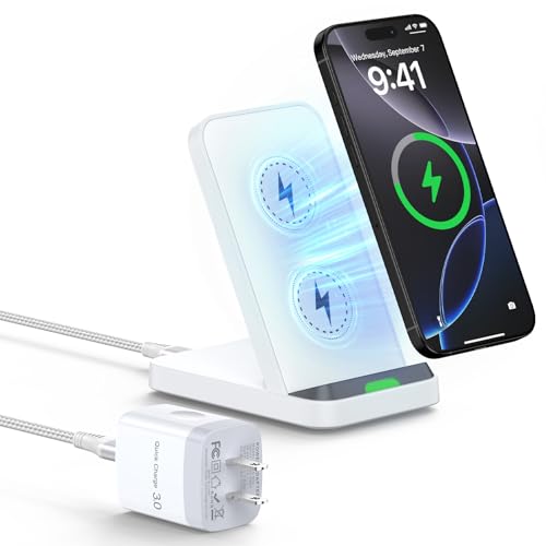 Fast Wireless Charging Station for Google Pixel 10/9a/9/9 Pro/9 Pro XL/Fold/8 Pro/8a/8/7 Pro, Android Phone Wireless Charger Stand Desk with QC3.0 Adapter for Samsung Galaxy S25/S24 Ultra iPhone 17 16