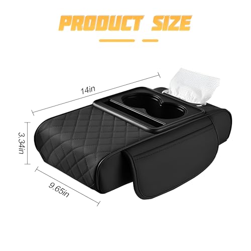 Image of Zpana Car Center Console Armrest Pillow, Memory Foam Leather 4 in 1 Vehicle Arm Rest Cover with Tissue Box 2 Side Storage Bag Cup & Phone Holder, Auto Armrest Cushion, Universal Fit (Black)