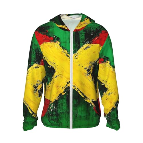 UPF 50+ Sun Protection Hoodie Long Sleeve Jamaica Flag Sun Shirt Rash Guard Fishing Shirts for Men
