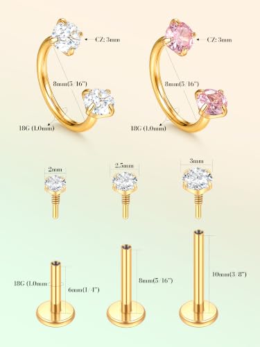 Oveta 18G Gold Flat Back Studs Earrings for Tragus Cartilage Piercing Jewelry, Surgical Steel Horseshoe Nose Rings 7/8mm by Oveta - Used condition - Image 4