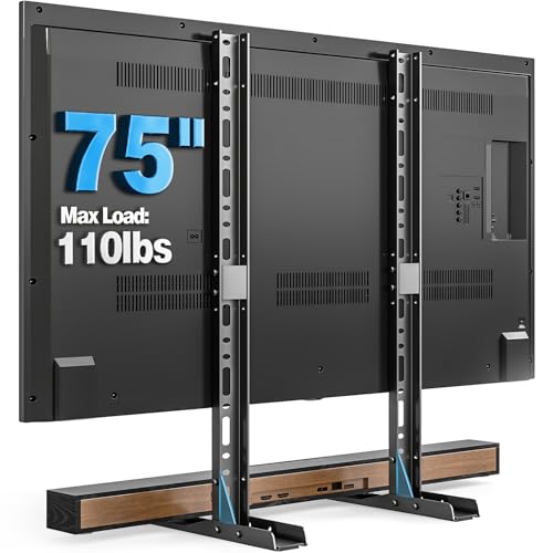 YOMT Universal Table Top TV Stand for 20-75 Inch Flat Curved TVs Height Adjustable TV Legs with Cable Management Great Load-Bearing Replacement TV Base Holds up to 110lbs Max VESA 800x600mm Black