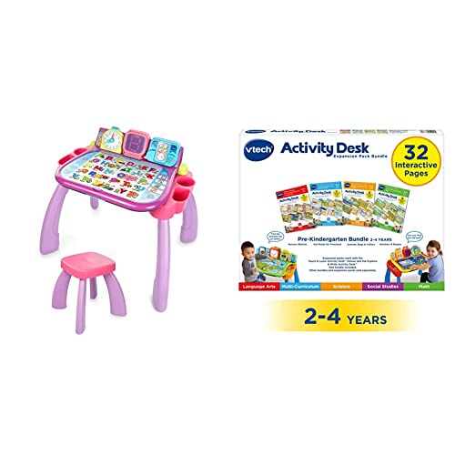 VTech Touch & Learn Activity Desk (Frustration Free Packaging), Purple & Activity Desk 4-in-1 Pre-Kindergarten Expansion Pack Bundle for Age 2-4