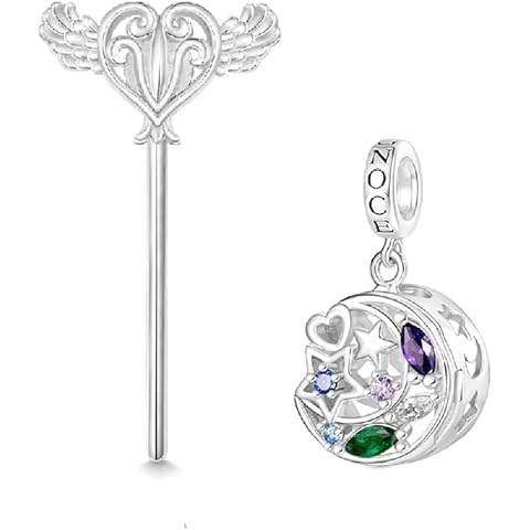 GNOCE Wireless LED Glow Star Moon Pendant Dangle Charm for Her, S925 Sterling Silver Dangle Charms Pendant Necklace/Bracelet for Women Wife, Valentine’s Day, Mother’s Day Jewelry Cover