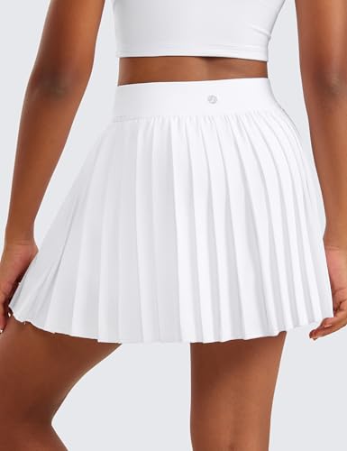 CRZ YOGA Mädchen Kurze hohe Taille gefaltete Faltenrock Basic Schuluniformen Röcke Solid Skater Tennis Schule Rock Weiss S