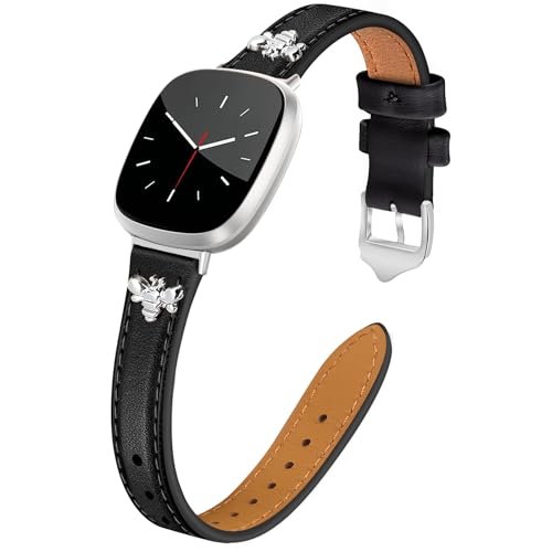 JR.DM Slim Leather Bands Compatible with Fitbit Versa 4/Versa 3/Sense 2/Sense Band, Top Genuine Soft...