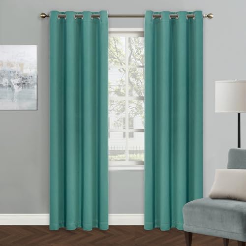 MYSKY HOME Bedroom Curtains 84 Inches Long Blackout Curtains for Living Room Teal Curtains for Kids Room Grommet Privacy Protect Room Darkening 1 Curtain Panel, 52 x 84 Inch, Teal