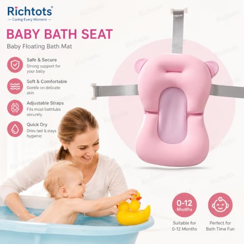 Image of Premium Soft and Safe Baby Bath Cushion for Comfortable Bathing (Pink)