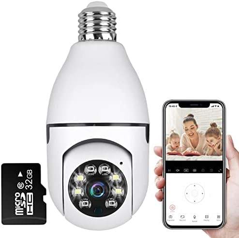 FOUAVRTEL WiFi Wireless Light Bulb Camera 1080P 360 Degree 2.4GHz Dome Smart Surveillance Camera Home Security Cameras with Human Motion Detection Night Vision and Alarm