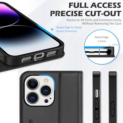 Shieldon Hülle für iPhone 14 Pro Max Echtleder, Kartenfach, Standfunktion, RFID-Sperre