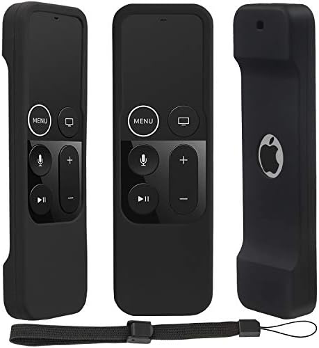 Pinowu Silicone Case for Apple TV 4K/4th Gen Remote, Lightweight Anti-Slip & Secure Protective Cover for Apple TV 4K Siri Remote Controller with Hooks - Black