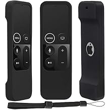 Pinowu Silicone Case for Apple TV 4K/4th Gen Remote, Lightweight Anti-Slip & Secure Protective Cover for Apple TV 4K Siri Remote Controller with Hooks - Black