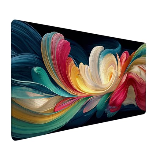 Skrivbordsunderlägg abstrakt, färgspelmusmatta XXL 600 x 300 x 3 mm, musmatta med sydda kanter, skrivbordsunderlägg med halkfri gummibas, skrivbordstillbehör, för PC Gaming T-1426