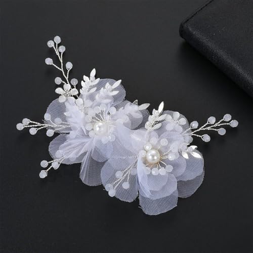 Pinzas para cabello con flores y cristales blanco miniatura 4