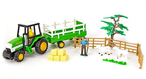 Nerd Clear Traktor Bauernhof-Traktor mit Anhänger Spielzeug-Set Bauernhof-Tiere Farm-Tiere und Zubehör – Bild 3
