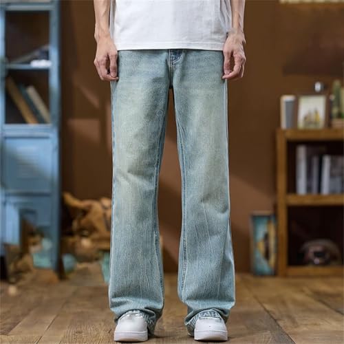 Men's Flared Jeans Bootcut Denim Pants Loose Fit Light Blue Trousers4