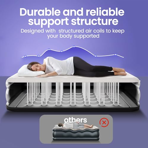 OhGeni Cal King Air Mattress with Built-in Pump for Guest, 18" Tall Inflatable Blow Up Air Bed with Carrying Bag for Camping, Raised Elevated High Airbed, Foldable & Portable Colchon inflables, Black
