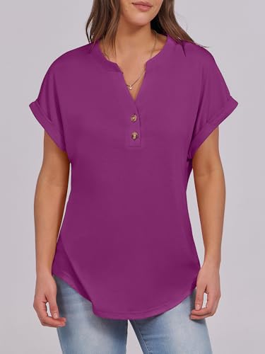Image of ANRABESS Womens Short Sleeve Henley Tops V Neck Dressy Casual Blouses Summer Trendy Tee Shirts 2026 Vacation Fashion Clothes