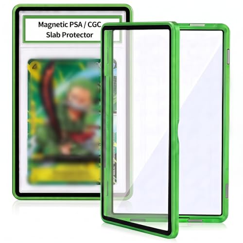Matlir Magnetic PSA/CGC Slab Protector, UV Blocking Tempered Glass Aluminum Graded Card Case for 35PT PSA CGC CSG AGS, Metal Bumper Display Guard with 9-Point Lock & Clear View (Light Green)