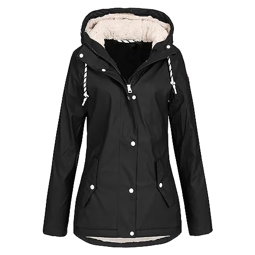Chaqueta de lluvia para mujer talla grande con forro de felpa