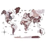 ENJOY THE WOOD Wooden Map Wall Decor Colored Wood World Maps for Wall with Rivers and Lakes - Travel The World Map Art Decor Housewarming Gift Idea (Cappuccino, M)
