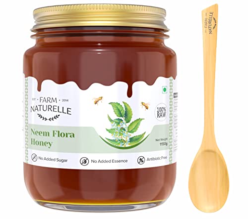 Image of Farm Naturelle Neem Forest Flower Wild Honey 1.15kg |100% Pure Honey | Raw & Unfiltered|Unprocessed|Lab Tested Honey In Glass Jar with Engraved Virgin Wooden Spoon