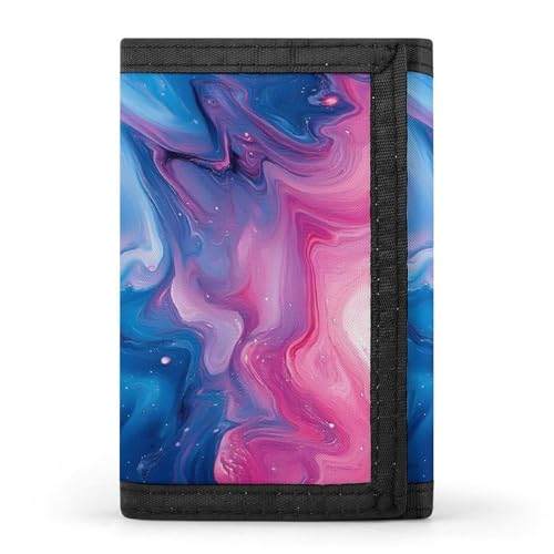 Abstract Blue Pink Ocean Print Wallet for Men, 8 Credit Card Holder Slim Minimalist Front Pocket Small Mens Bifold Wallets