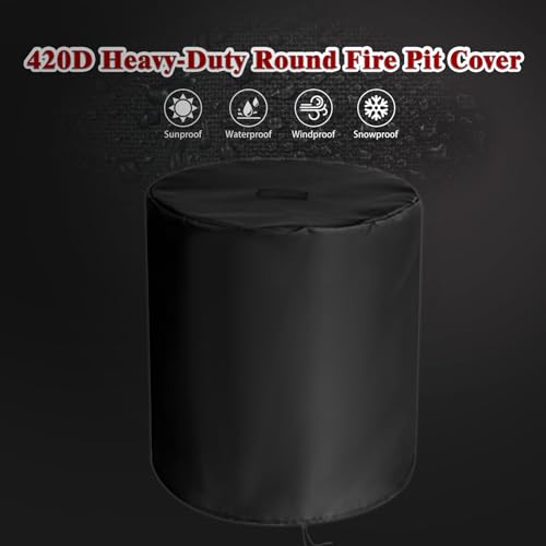 Fire Pit Cover, 24inch Round Fire Pit Cover for Outdoors Gas Firepit Table Waterproof Propane Gas Fire Pit Column Cover Outdoor Propane Pit Cover（24\" D x 27\" H） - Thumbnail 3
