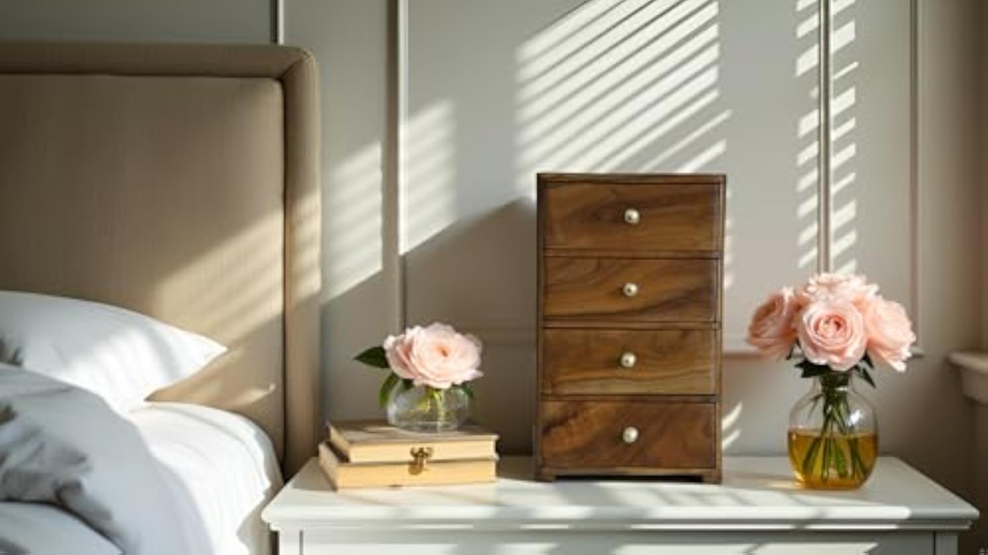 Wooden 4-Drawer Desk Organizer, Decorative Storage Chest