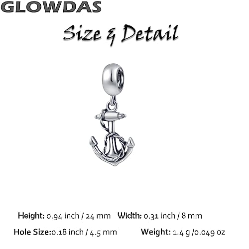 2025 Anchor Charms Dangle fit Pandora Ocean Bracelet, Antique 925 Sterling Silver US Navy Ship Anchor and Rope Pendant Beads, Cruise Charm Gifts for Army Wife/Dad/Christmas2