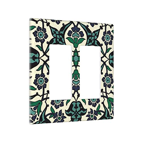 Boho Floral 2 Gang Double Rocker/Decora Light Switch Cover Decorative Outlet Wall Plate Electrical Faceplate Bathroom Home Bedroom Art Panel Decor #TOP1