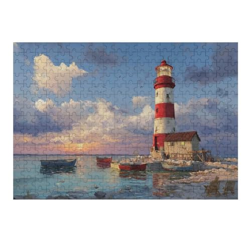 Port Lighthouse Jigsaw Puzzles Puzzles for Adults Kids. 300 Pieces Coastal Lighthouse Whimsical Challenge Toy Educational Games Home Decoration for Adults& Kids Age 14 Years Up 300 PCS -  WDPTZNBA