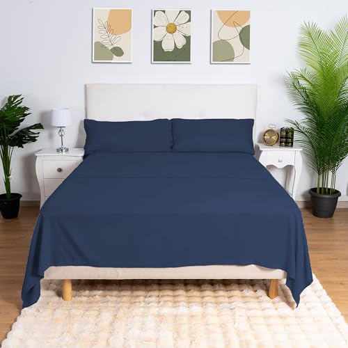 H HANSEL HOME Juego de Sábanas Cama 90, Juego Sábanas 90x190/200cm 3 Piezas, Microfibra Extra Suave, Sábanas Bajera Ajustable, Encimera, Funda de Almohada - Juego Sabanas Azul Marino