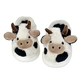 XIXITIAO Girls Boys Cow Slippers for Toddler Kids, Cute Fuzzy Cartoon Animal Slippers, Christmas Fluffy House Bedroom Shoes for Indoor, Size 12.5