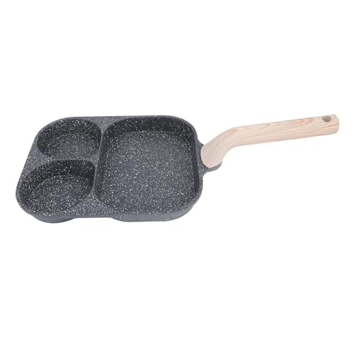 Fictory Sartén para huevos, 3 secciones, a prueba de palos, parte inferior plana para desayuno, mango resistente al calor, filete y tortilla, color negro, calidad asequible