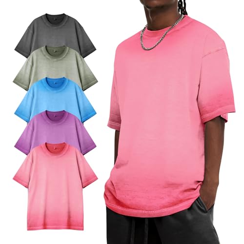 Eisctnd Oversized T-Shirts for Men Women - Cotton Loose Fit Baggy Vintage Casual Streetwear Gym Workout Unisex Tee(BlackArmyGreenPinkBluePurple-M)