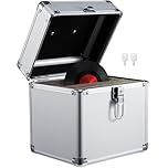Supernic Vinyl Record Storage Box 7" 50pcs Vinyl Record Storage Cases Singles Vinyl Record Carry Case Heavy Duty Safe Box DJ Box Lockable Flight Carry Case Holds (Silver)