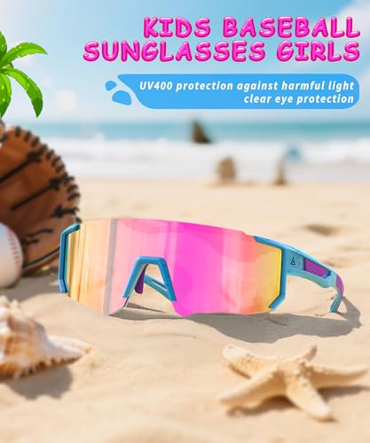 Image of Kids Sunglasses Youth Baseball Softball Sunglasses for Girls Boys Age 4-14 UV Protection Sports Kids 3 Pack