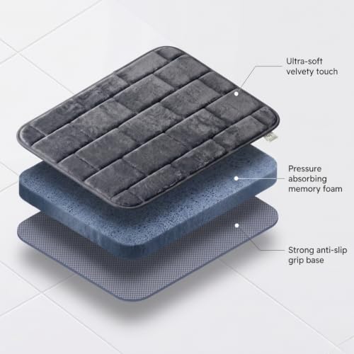 Image of Memory Foam Bath Mat for Bathroom & Kitchen | Anti-Skid Soft Floor Mat for Bedroom | Super Absorbent Quick Dry Microfiber Rug | Machine Washable Indoor Floor Mat | Grey | 40x60 cm