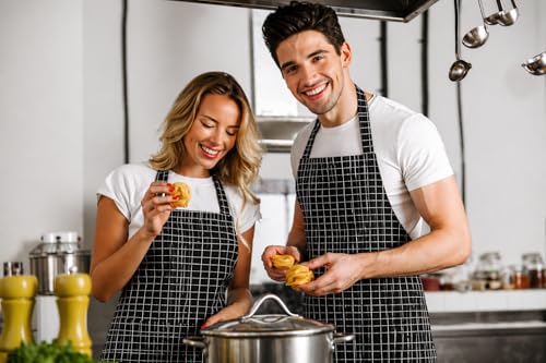 Image of 100% Cotton Cooking kitchen Apron for Women and Men chef apron With adjustable neckstrap and ties with center pocket with strong and durable cotton apron