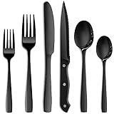 24Piece Black Silverware Set, NETANY Black Flatware Set, Food-Grade Stainless Steel Cutlery Set for 4, Tableware Eating Utensils, Mirror Finished, Dishwasher Safe