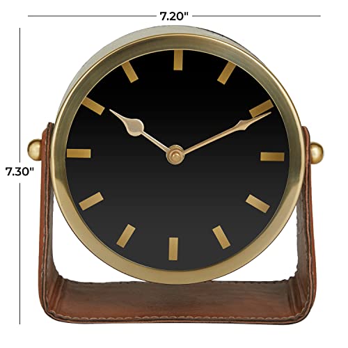 Deco 79 Stainless Steel Clock With Leather Stand, 7" X 4" X 7", Gold #TOP1