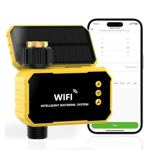 WiFi Sprinkler Timer with Brass Inlet, Smart Solar WiFi Water Timer for Garden Hose No Need Hub, Rain Delay/Auto/Manual Override, Alexa/Google Assistant Compatible, APP Remote Control via 2.4Ghz WiFi