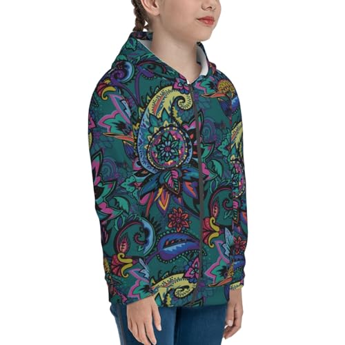 Oriental Paisley Kid Hoodies Boys Zip Up Sweatshirts Girls Pullover with Pocket4