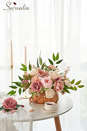 Serwalin Artificial Flowers Pink Wedding Cake Flowers, Fake Dusty Roses Peonies For Bouquets Table Centerpieces Wedding Home Decor, Baby Shower Party Flowers With Stems Diy Combo #TOP7