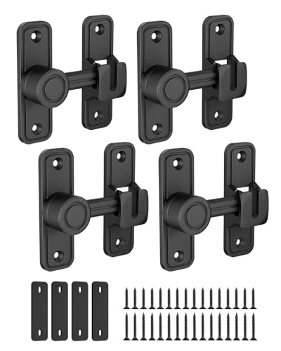 SecureLatch 90/180 Degree Flip Barn Door Lock, Heavy Duty Sliding Door Latch Zinc Hardware– Privacy Protection for Barn, Window, Gate, Garden, Bathroom, Cabinet (Black-4PCS)